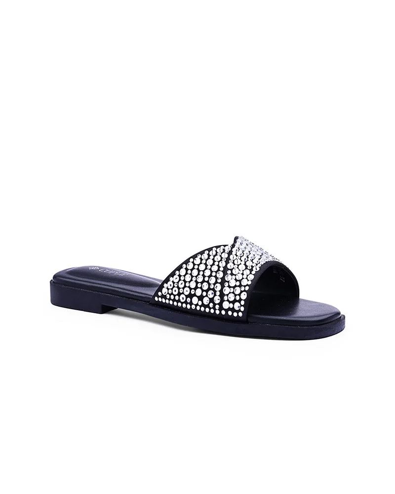 كابلي صندل مسطح نسائي متقاطع الأشرطة مرصع بالراينستون