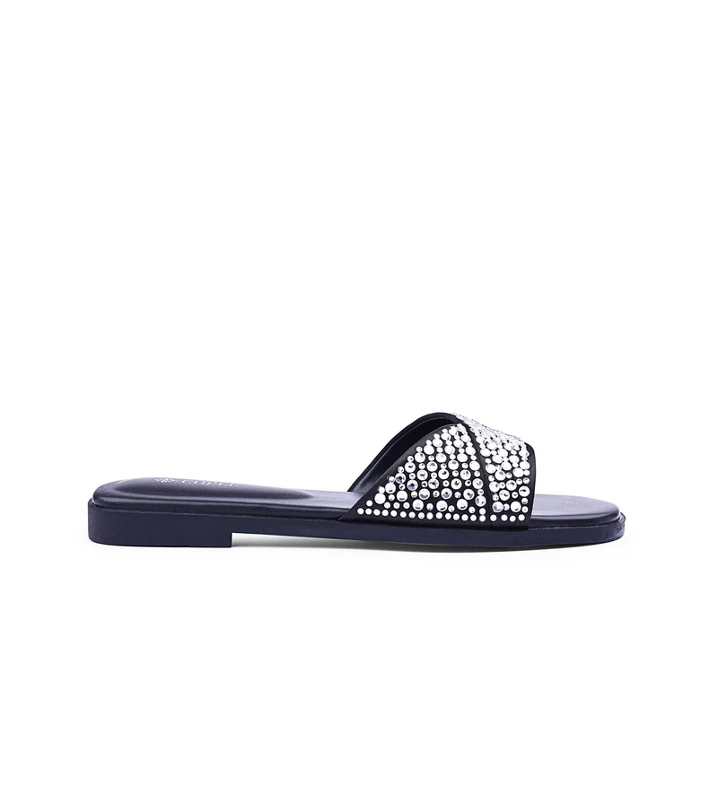 كابلي صندل مسطح نسائي متقاطع الأشرطة مرصع بالراينستون