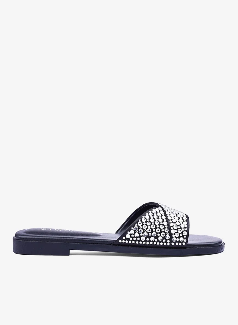 Cuple Womens cross-strap rhinestone flat sandals