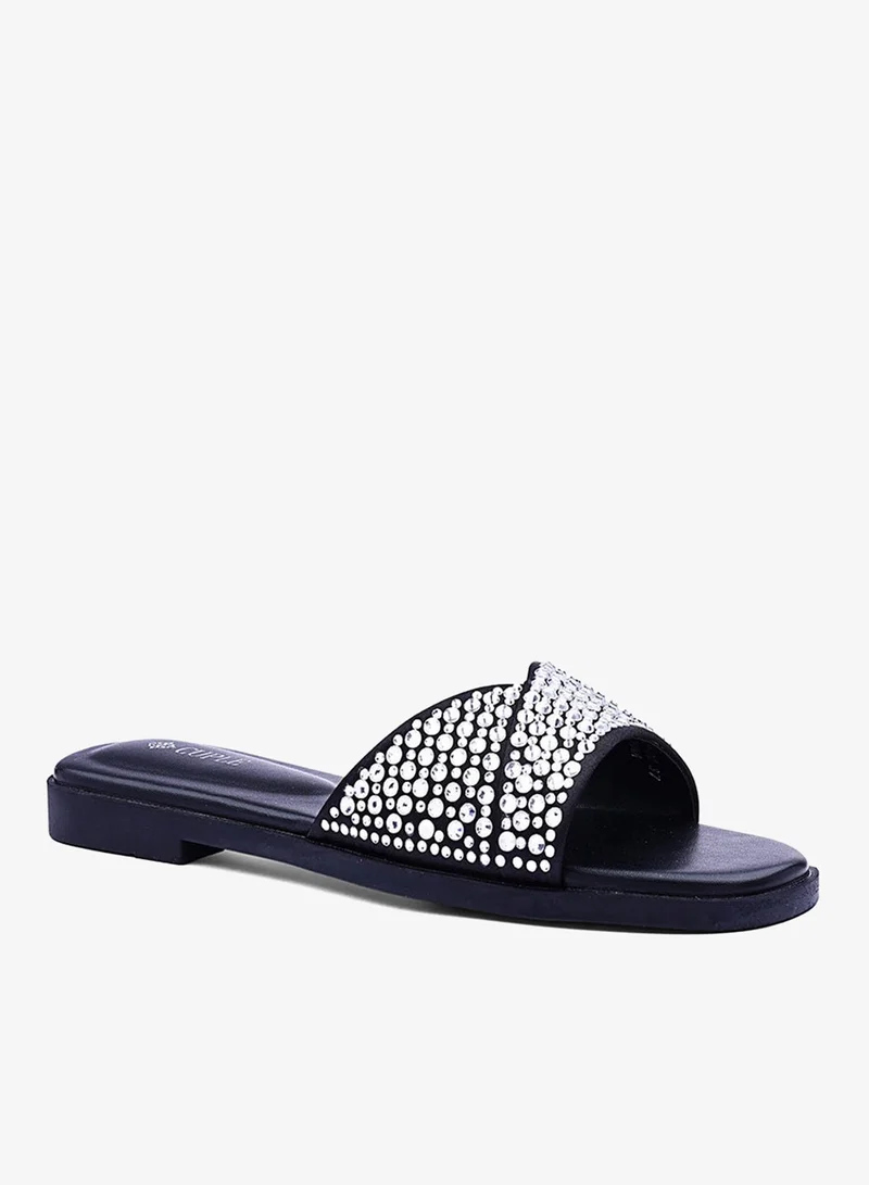 Cuple Womens cross-strap rhinestone flat sandals