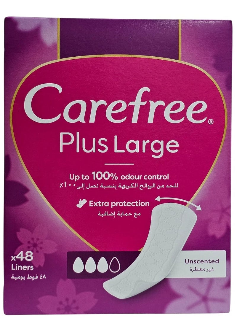 Carefree Daily large pads to reduce unpleasant odors with extra protection. Unscented. 48 pads - Image 1