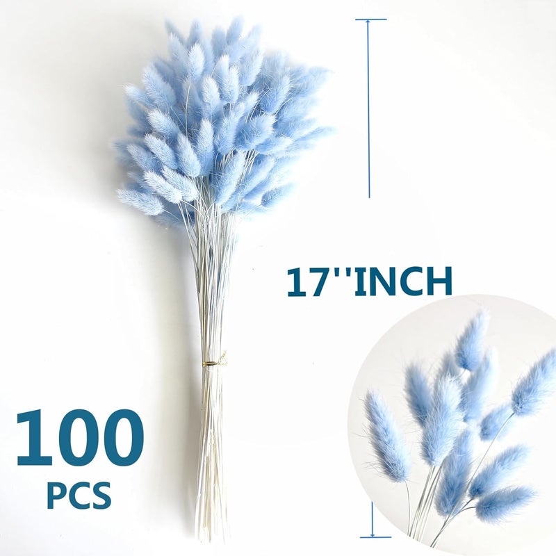 CKBT 120 PCS Blue Dried Pampas Grass Decor, 17-inch Pompas Floral, Dry Flowers for Decoration, Pampas Grass in Bulk Tall, Blue Bunny Tails Dried Flowers for Boho Wedding Decor - Image 2