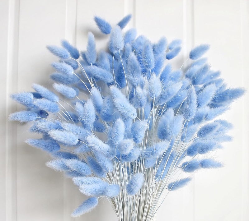 CKBT 120 PCS Blue Dried Pampas Grass Decor, 17-inch Pompas Floral, Dry Flowers for Decoration, Pampas Grass in Bulk Tall, Blue Bunny Tails Dried Flowers for Boho Wedding Decor - Image 1