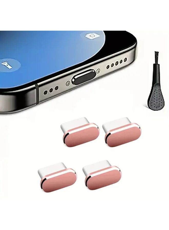 مجموعة روز جولدن المكونة من ٤ قطع من سدادات الغبار من نوع USB-C مع فرشة تنظيف، غطاء منفذ Type-C معدني - Image 1