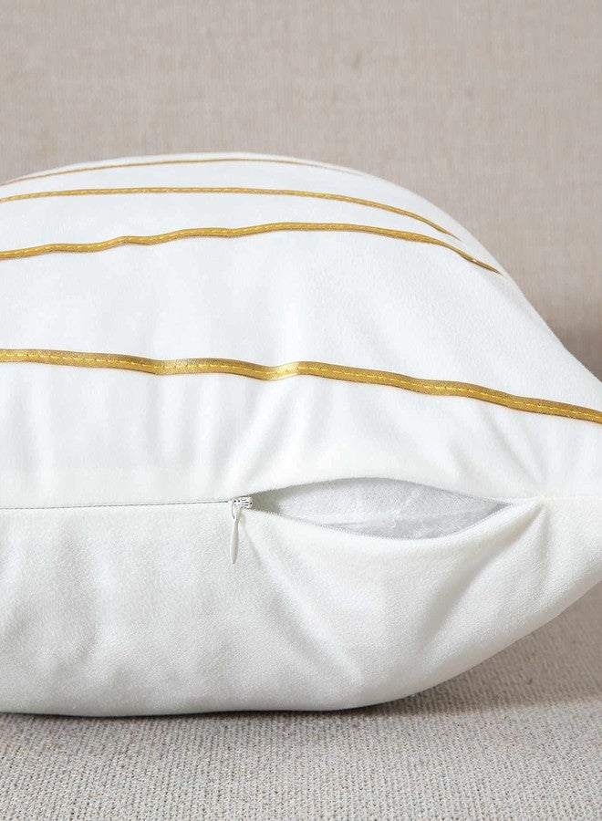 WACOMECO Soft Throw Pillow Covers - Pack of 2 Velvet Decorative Cushion Covers Cases for Sofa Bedroom Livingroom Car, 18" x 18", White and Gold - Image 4