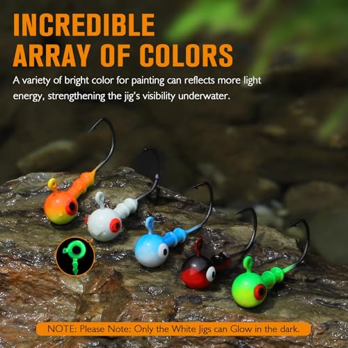 Dovesun Jig Heads for Fishing, Painted Jigheads with 3D Eye Ball Glowing Walleye | Bass | Crappie jigs 1/8oz 40pcs - Image 3