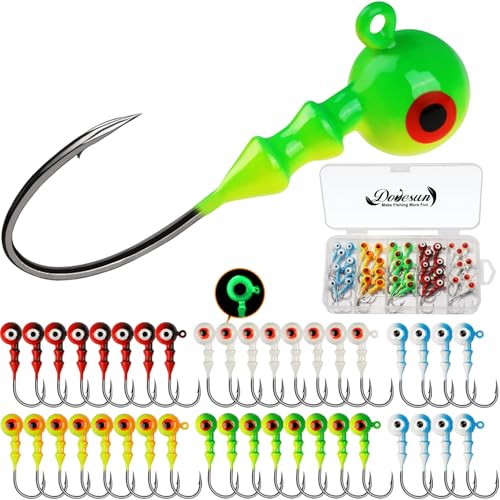 Dovesun Jig Heads for Fishing, Painted Jigheads with 3D Eye Ball Glowing Walleye | Bass | Crappie jigs 1/8oz 40pcs - Image 1