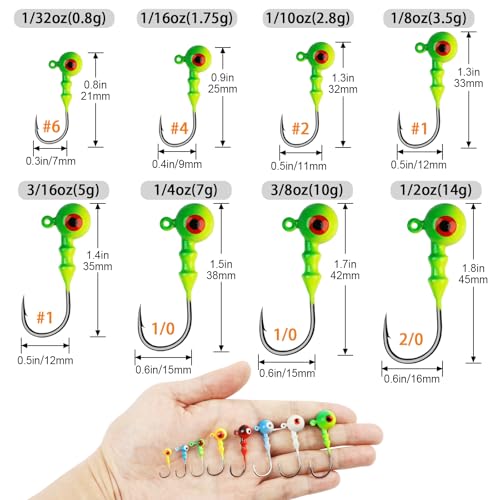 Dovesun Jig Heads for Fishing, Painted Jigheads with 3D Eye Ball Glowing Walleye | Bass | Crappie jigs 1/8oz 40pcs - Image 4