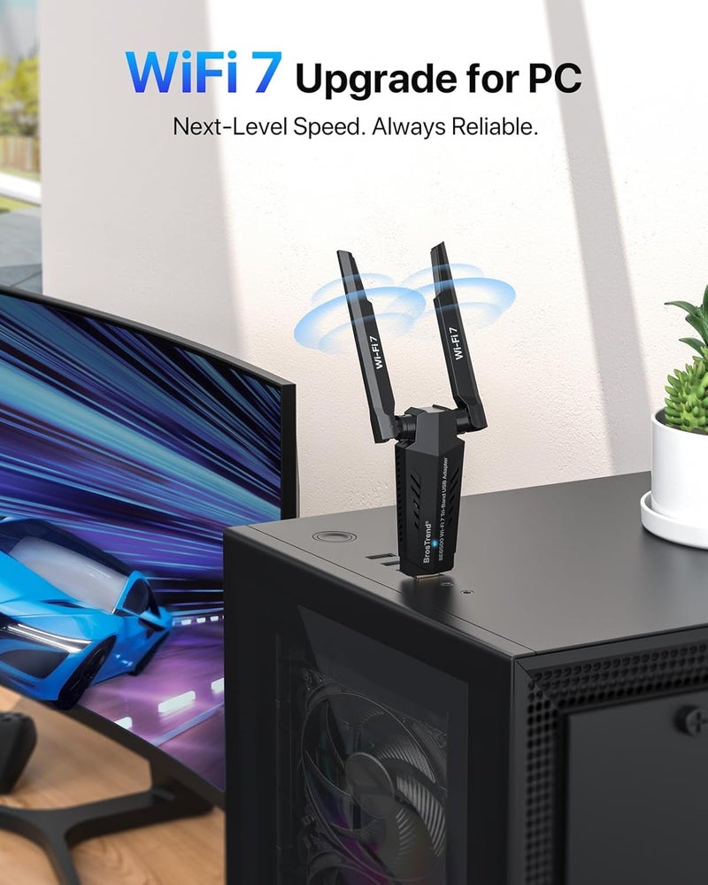 BrosTrend WiFi 7 WLAN Stick for PC, BE6500 USB WLAN Adapter PC High Range, Tri-Band 6GHz / 5GHz / 2.4GHz Receiver WiFi 7 USB Antenna Low Latency for Gaming, 4K-QAM WPA3, Only for Windows 10/11 - Image 1