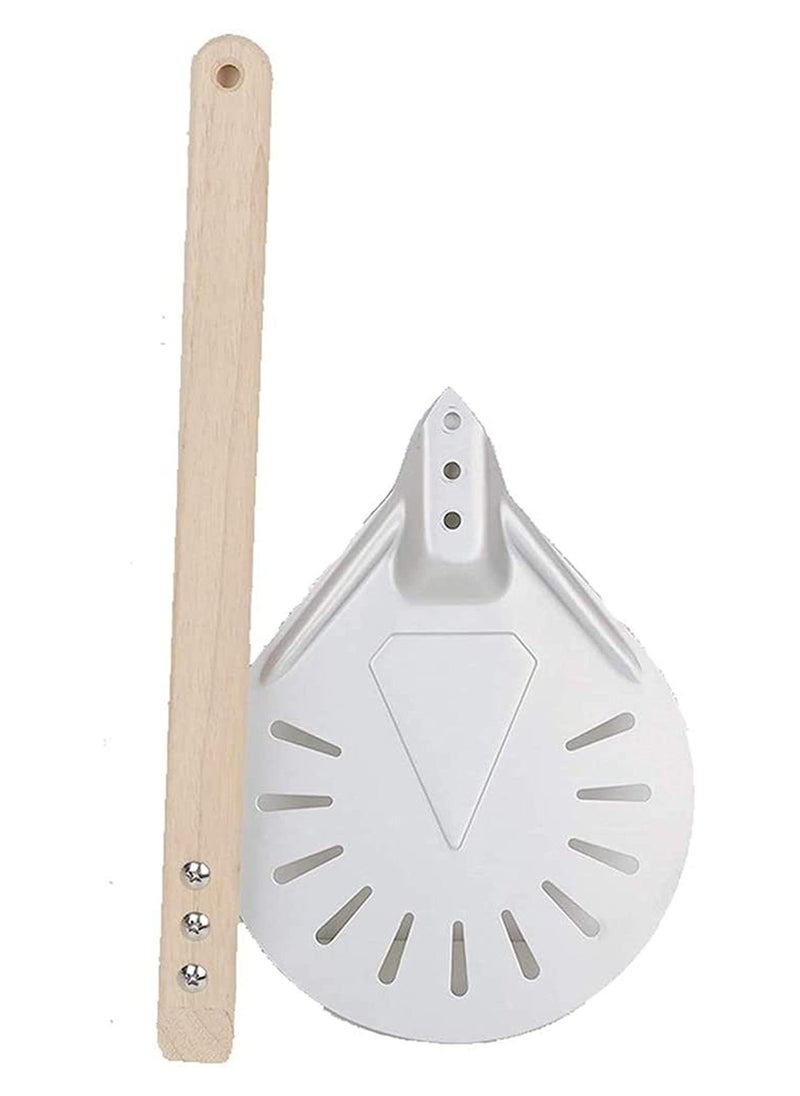 Y&D - Round Perforated Pizza Peel Aluminum Material Non slip Durable Turning Detachable Wood Handle - Image 1