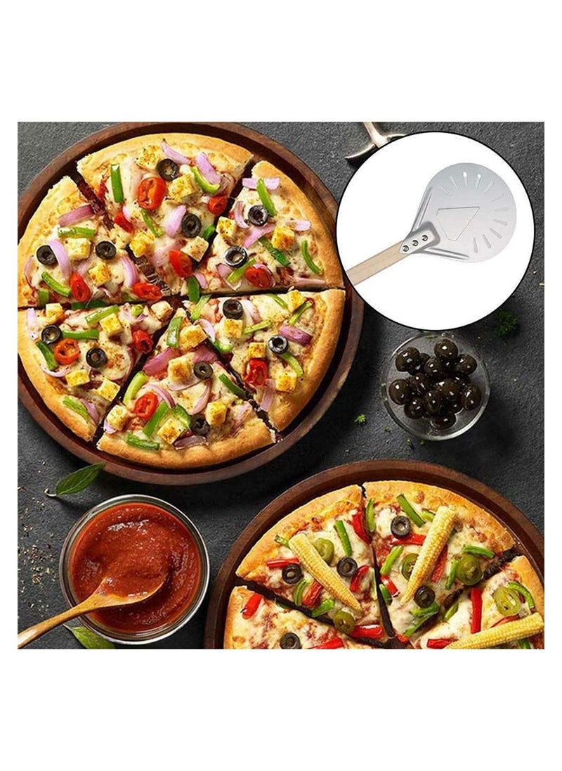 Y&D - Round Perforated Pizza Peel Aluminum Material Non slip Durable Turning Detachable Wood Handle - Image 1