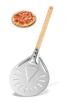 Round Perforated Pizza Peel Aluminum Material Non slip Durable Turning Detachable Wood Handle
