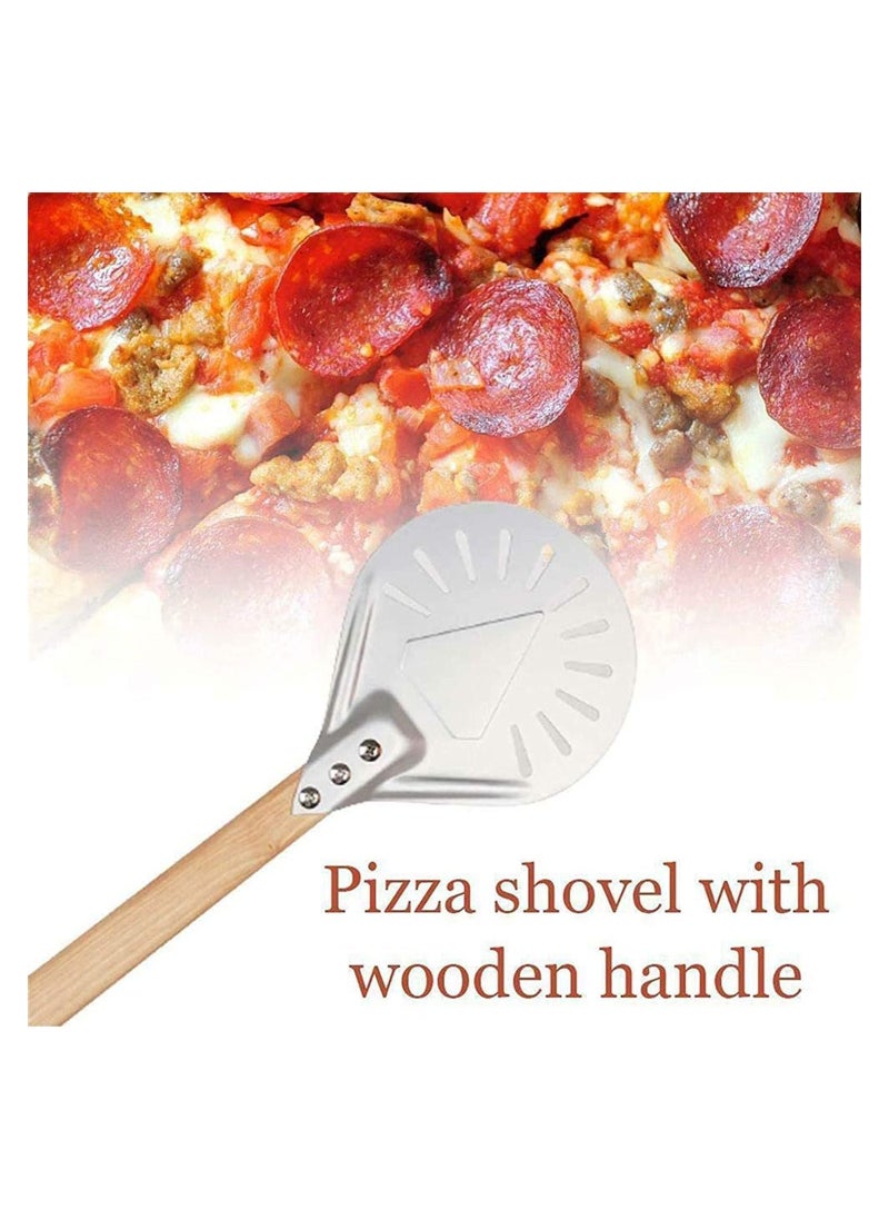 Y&D - Round Perforated Pizza Peel Aluminum Material Non slip Durable Turning Detachable Wood Handle - Image 1