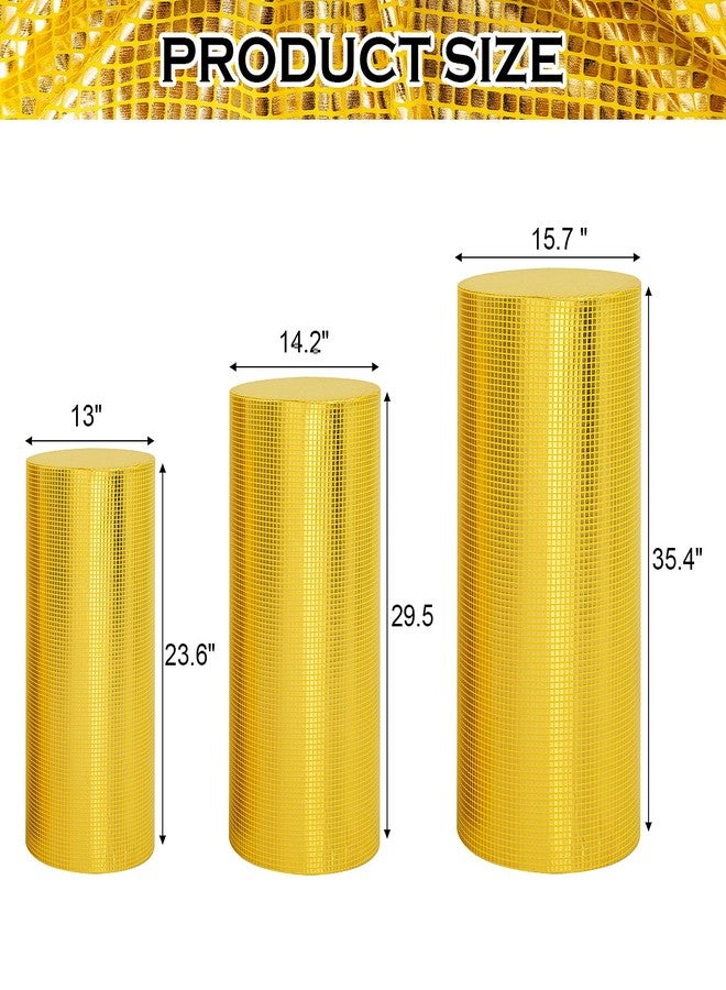 SaitiMade Set of 3 Gold Cylinder Pedestal Stand Covers, 3pcs Spandex Disco Cylinder Stand Covers for Party, Wedding or Birthday Event Decor (Only Contains Cylinder Covers) - Image 2
