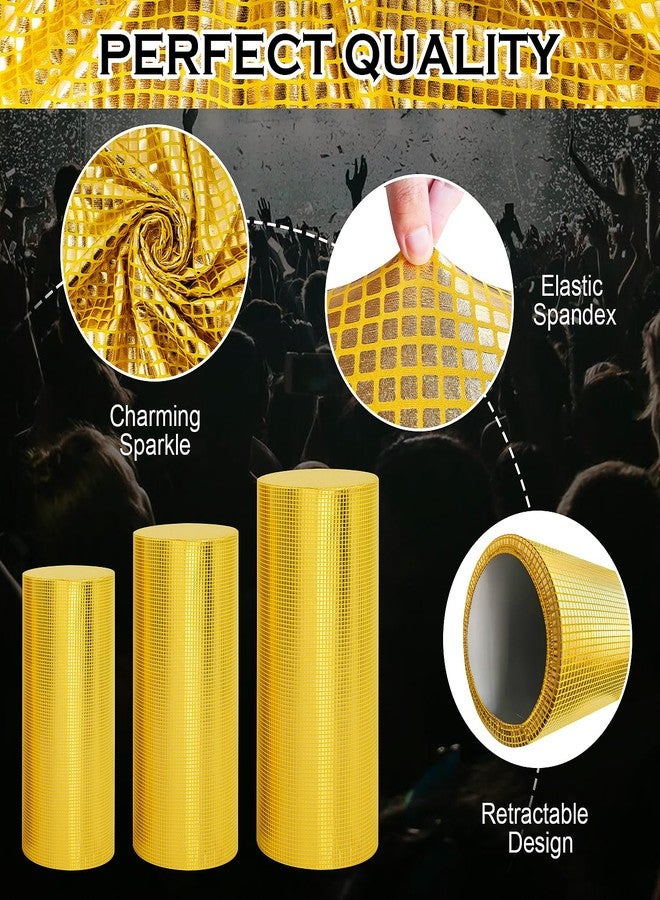 SaitiMade Set of 3 Gold Cylinder Pedestal Stand Covers, 3pcs Spandex Disco Cylinder Stand Covers for Party, Wedding or Birthday Event Decor (Only Contains Cylinder Covers) - Image 3