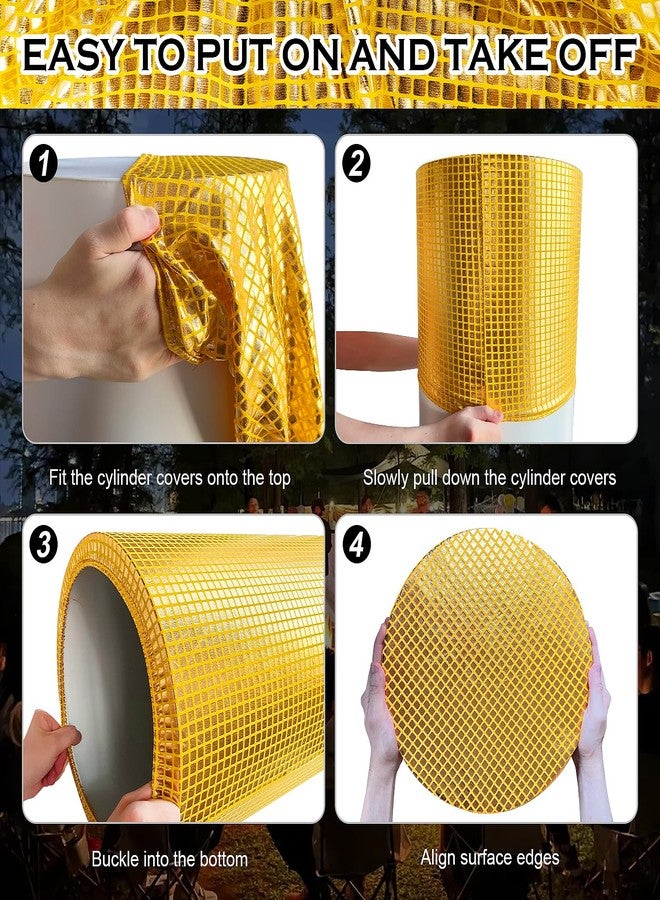 SaitiMade Set of 3 Gold Cylinder Pedestal Stand Covers, 3pcs Spandex Disco Cylinder Stand Covers for Party, Wedding or Birthday Event Decor (Only Contains Cylinder Covers) - Image 5