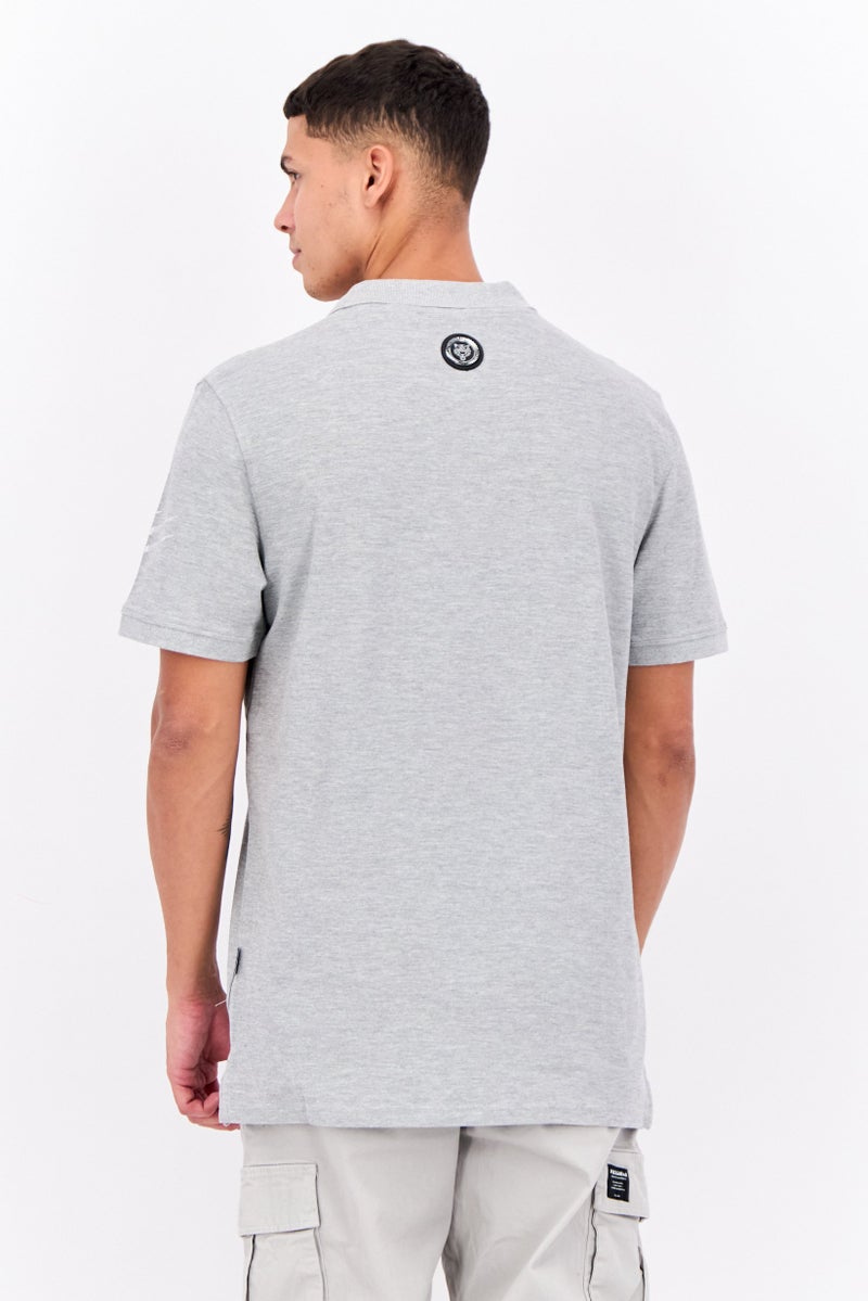 PHILIPP PLEIN Plein Sport Men Sportswear Fit Short Sleeves Outdoor Polo Shirt, Grey - Image 3