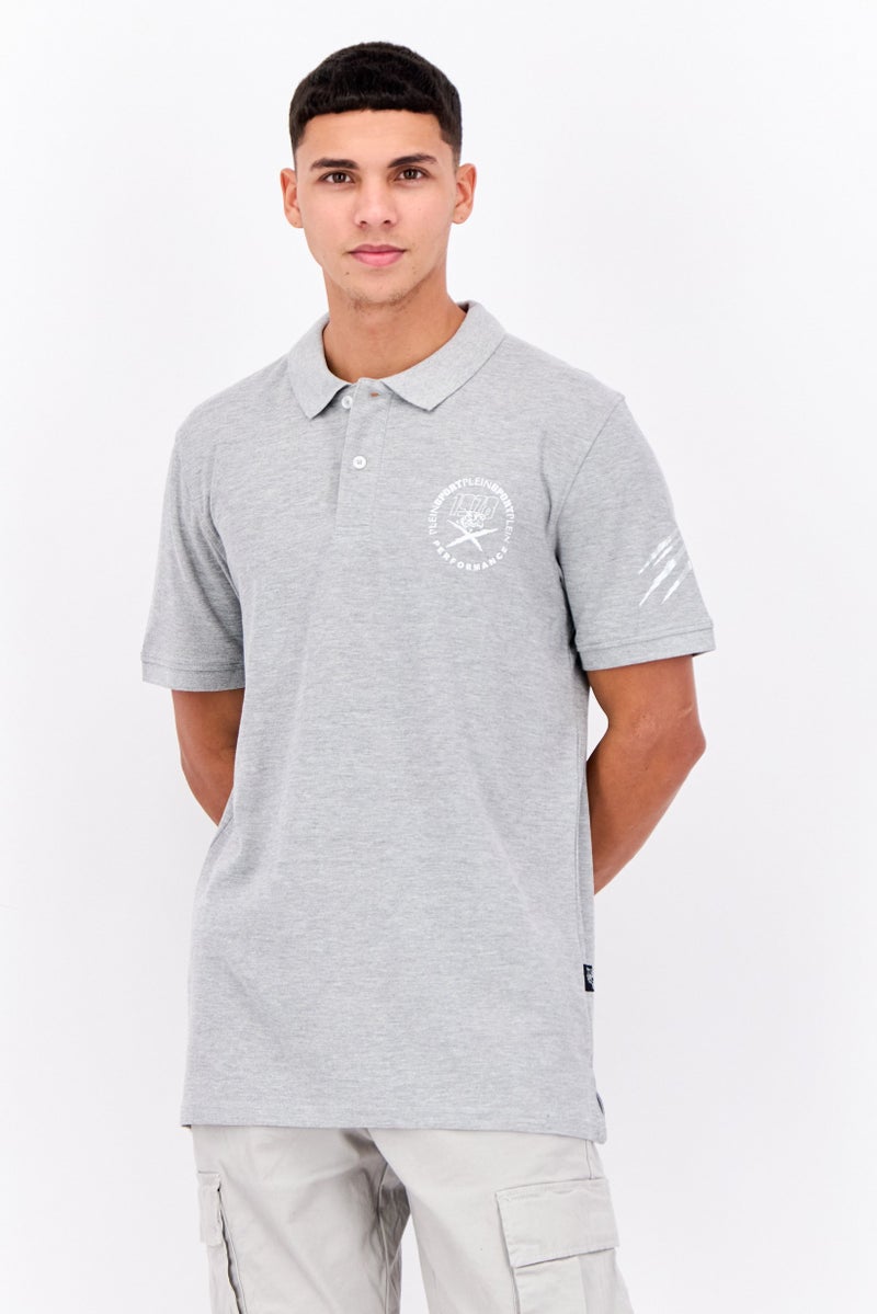 PHILIPP PLEIN Plein Sport Men Sportswear Fit Short Sleeves Outdoor Polo Shirt, Grey - Image 1