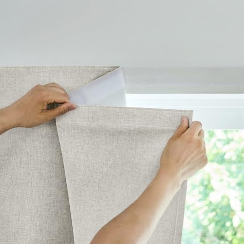 Jilron Adhesive Curtain100 Blackout Curtains No Drilling Suitable for MultiScenes Privacy Protection Light Beige W35 L60 in - Image 1