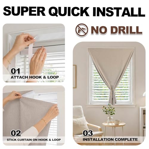 Jilron Adhesive Curtain100 Blackout Curtains No Drilling Suitable for MultiScenes Privacy Protection Light Beige W35 L60 in - Image 3