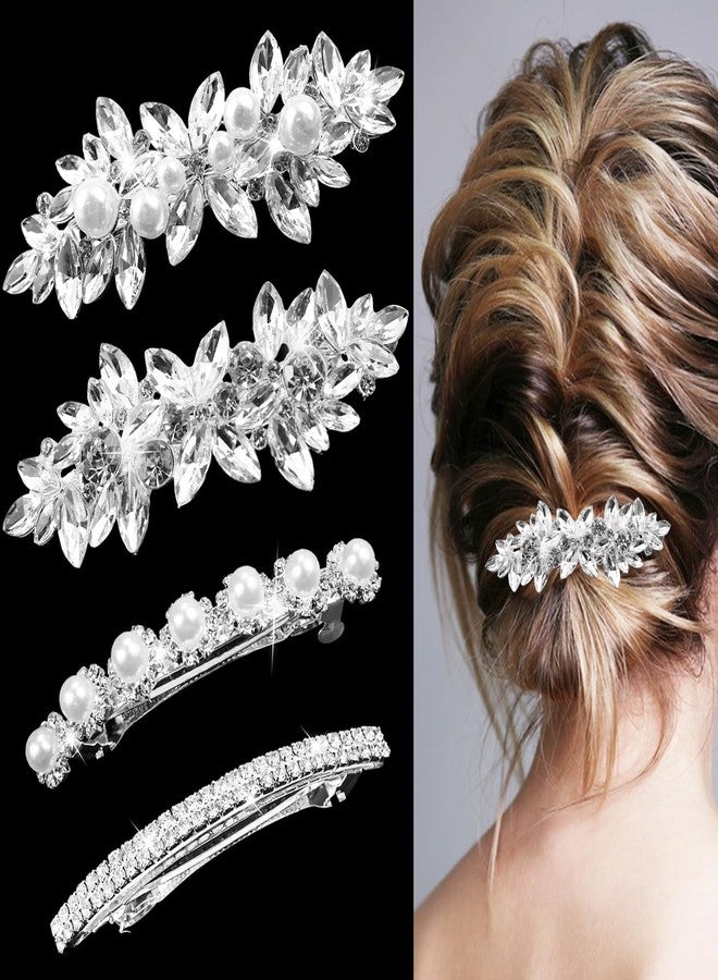 LAPOHI 4 Pieces Rhinestone Bridal Hair Clip, Pearls Wedding Hair Pins Crystal Hair Clips, Rhinestone Jewelry Barrette Elegant Hair Accessories for Brides Bridesmaids Flower Girls… - Image 1