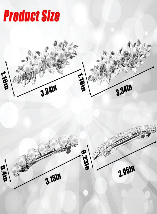 LAPOHI 4 Pieces Rhinestone Bridal Hair Clip, Pearls Wedding Hair Pins Crystal Hair Clips, Rhinestone Jewelry Barrette Elegant Hair Accessories for Brides Bridesmaids Flower Girls… - Image 3