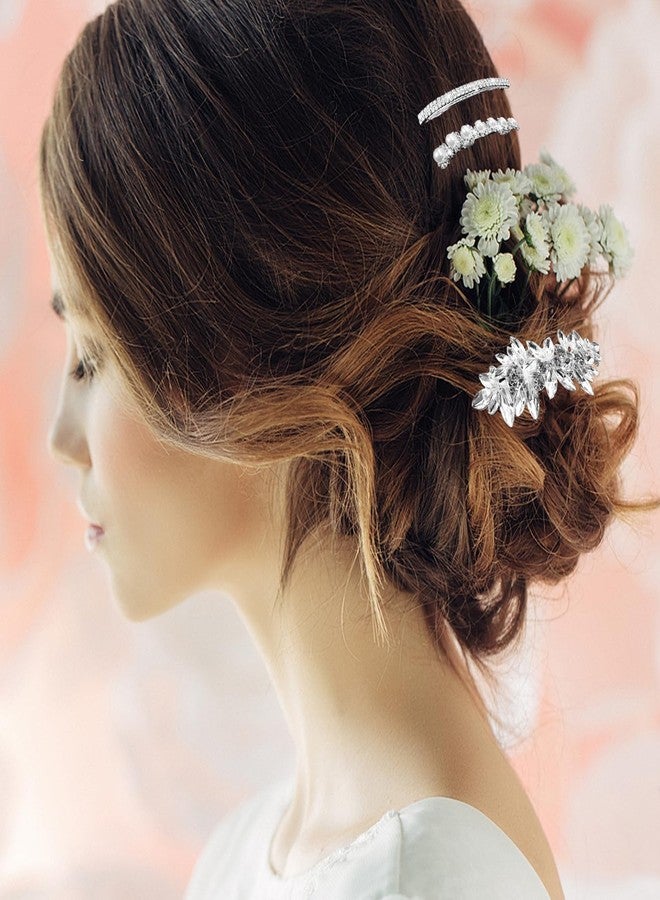 LAPOHI 4 Pieces Rhinestone Bridal Hair Clip, Pearls Wedding Hair Pins Crystal Hair Clips, Rhinestone Jewelry Barrette Elegant Hair Accessories for Brides Bridesmaids Flower Girls… - Image 2