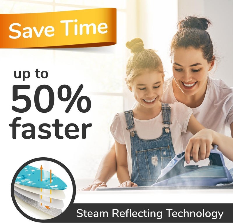 smart&gentle غطاء طاولة الكي توربو smart&gentle 140×40 سم في 5 مقاسات لمكا��ي البخار مصمم في ألمانيا - غطاء طاولة كي مع 5 طبقات سميكة إضافية XXL لأبعاد سطح الكي 130-140×38-45 سم - Image 2