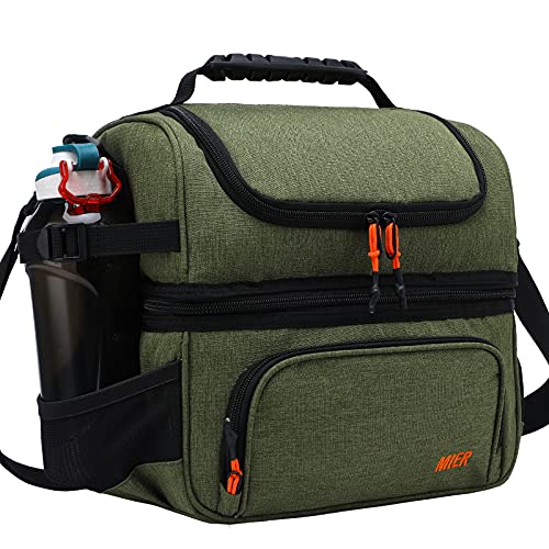 MIER Dual Compartment Lunch Bag Tote with Shoulder Strap for Men and Women Insulated Leakproof Cooler Bag Army Green