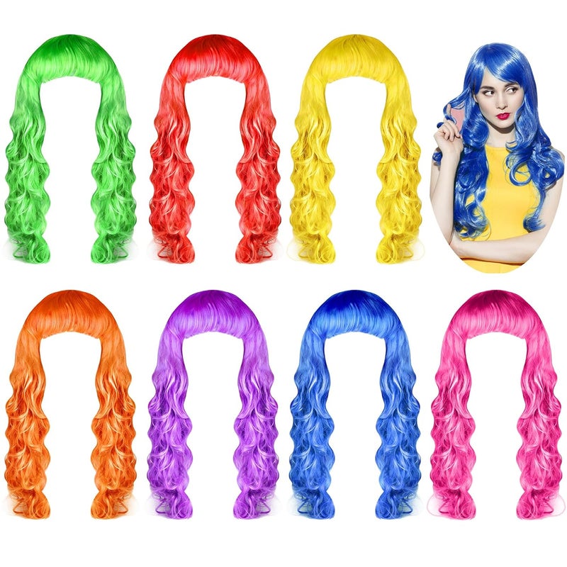 KUUQA 7 Pieces Colorful Long Curly Wigs Long Colorful Hair Wig Wavy Hair Wigs Curly Cosplay Costume Wig for Women Party Dcor - Image 1