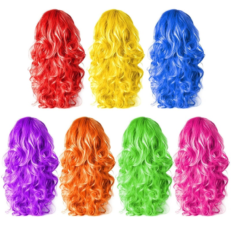 KUUQA 7 Pieces Colorful Long Curly Wigs Long Colorful Hair Wig Wavy Hair Wigs Curly Cosplay Costume Wig for Women Party Dcor - Image 4