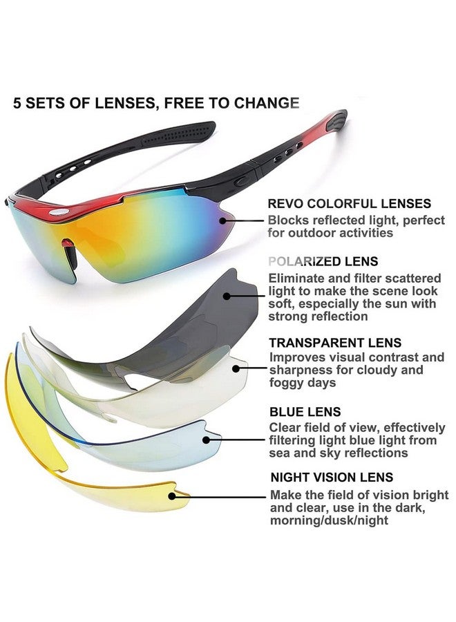 برو بيروس نظارات شمسية رياضية مستقطبة من PROBEROS مع 3 أو 5 عدسات قابلة للتبديل، نظارات ركوب الدراجات للرجال والنساء، البيسبول والجري وصيد الأسماك والجولف والقيادة، متعددة الألوان - Image 4