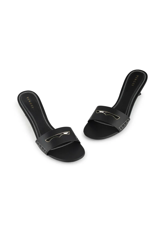 Vincci Black Women One Strap Mid Heel Sandals for Women | Best Price UAE