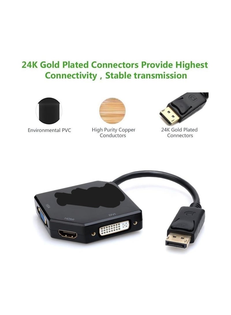 محول كابل متعدد الوظائف من DisplayPort DP2 إلى HDMI/VGA/DVI – يدعم دقة 1080p، موصل مطلي بالفضة، للاب توب والكمبيوتر المكتبي - Image 2