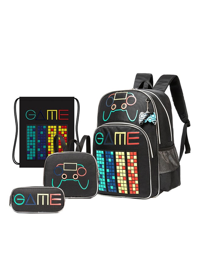 Eazy Kids 17Inch Set of 4 School Bag with Lunch Bag, Activity Bag and Pencil Case Gen Z Gamer - Black - Image 1