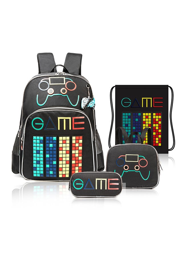 Eazy Kids 17Inch Set of 4 School Bag with Lunch Bag, Activity Bag and Pencil Case Gen Z Gamer - Black - Image 2