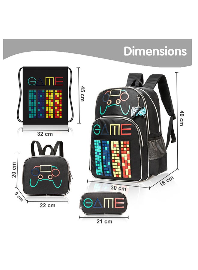 Eazy Kids 17Inch Set of 4 School Bag with Lunch Bag, Activity Bag and Pencil Case Gen Z Gamer - Black - Image 3
