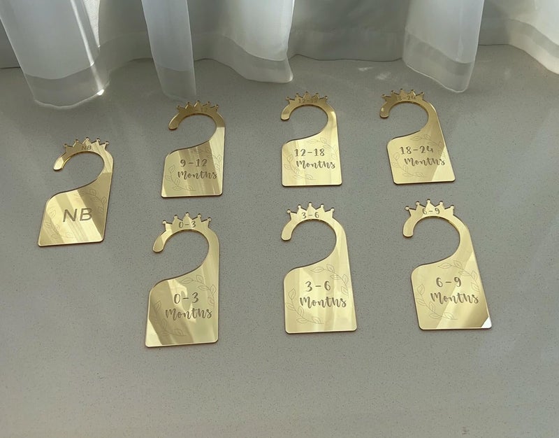 Slasa Baby Closet Dividers Set of 7 Acrylic Mirror Baby Clothes Organizers Gold Mirror 8.1x18 cm for Wardrobe Nursery Newborn to 24 Months Home Closet Organization - Image 1