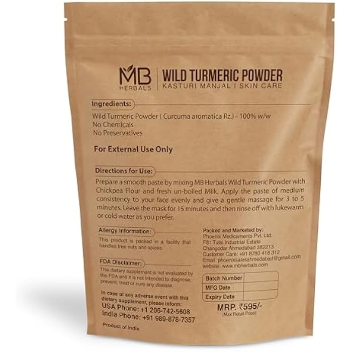 MB Herbals Wild Turmeric Powder 1 lb / 16 oz | Kasthuri Manjal | Kasturi Manjal | Curcuma aromatica | No Preservatives | Non GMO | Skin Care | External Use Only - Image 2