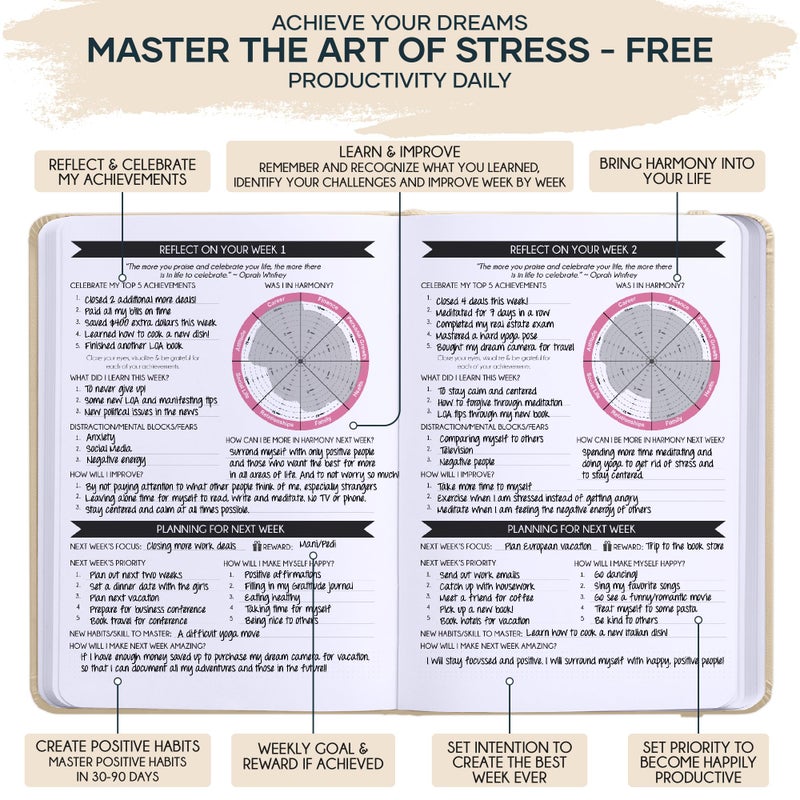 Freedom Mastery Manifestation Journal - 5 Minute Manifesting & Self Care Journal | 90-Day Undated Daily Planner for Positivity, Affirmations & Gratitude | Guided Mindfulness, Reflection | Vision Board + Stickers - Image 5