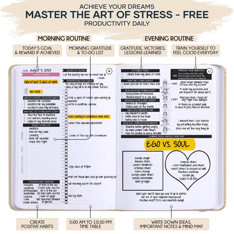 Freedom Mastery Manifestation Journal - 5 Minute Manifesting & Self Care Journal | 90-Day Undated Daily Planner for Positivity, Affirmations & Gratitude | Guided Mindfulness, Reflection | Vision Board + Stickers - Image 4