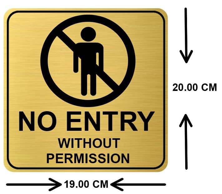 BerryBox NO ENTRY WITHOUT PERMISSION Self-Adhesive Golden Black High Grade Acrylic Sign Board for Kitchen Business Shops Hospital School Office Hotel Restaurant Company Malls Bank Home - Image 1