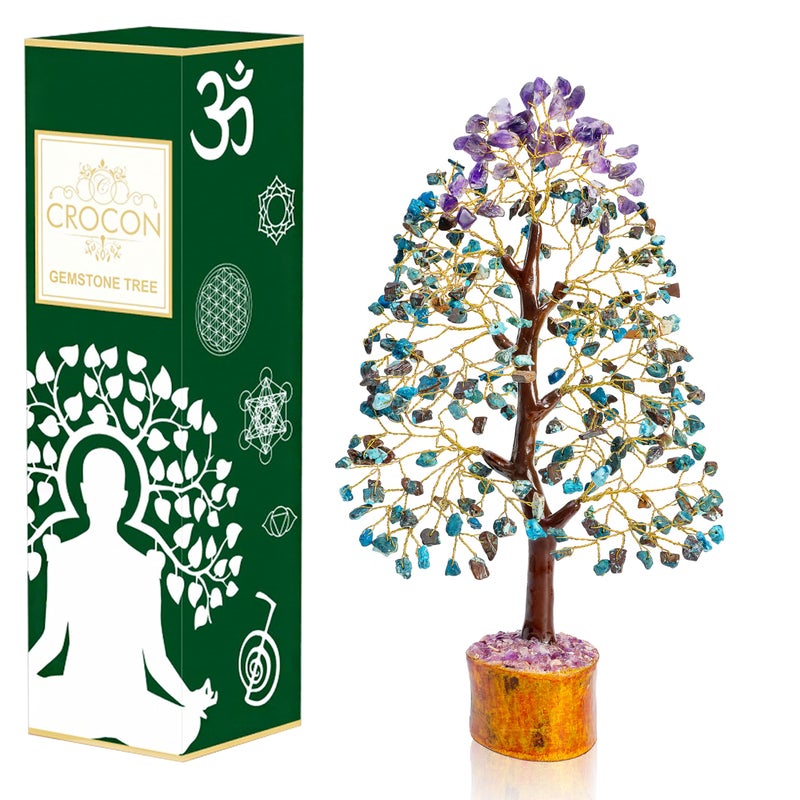 Crocon Amethyst  Turquoise Gemstone Tree Crystal Tree of Life Feng Shui Bonsai Money Tree Healing Tree  Home Decoration Good Luck Figurine Gem Tree for Positive Energy Chakra Tree of Life Gift