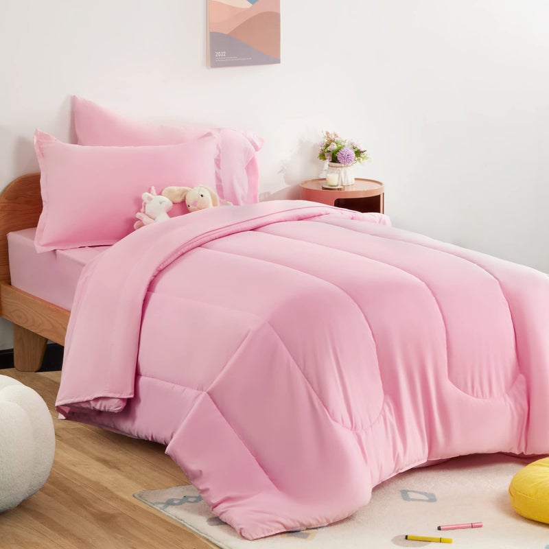 SLEEP ZONE Kids Bedding Comforter Set FullQueen Size Super Cute Soft Kids Bedding 7 Pieces Set with Comforter Sheet Pillowcase Sham Ballet Pink Color