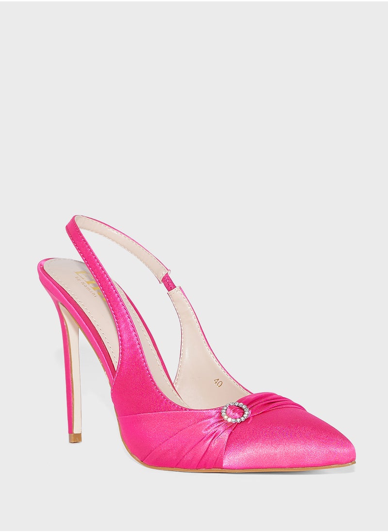 Ella Limited Edition Diamante Trim High Heel Satin Sling Back Pump  - Image 2