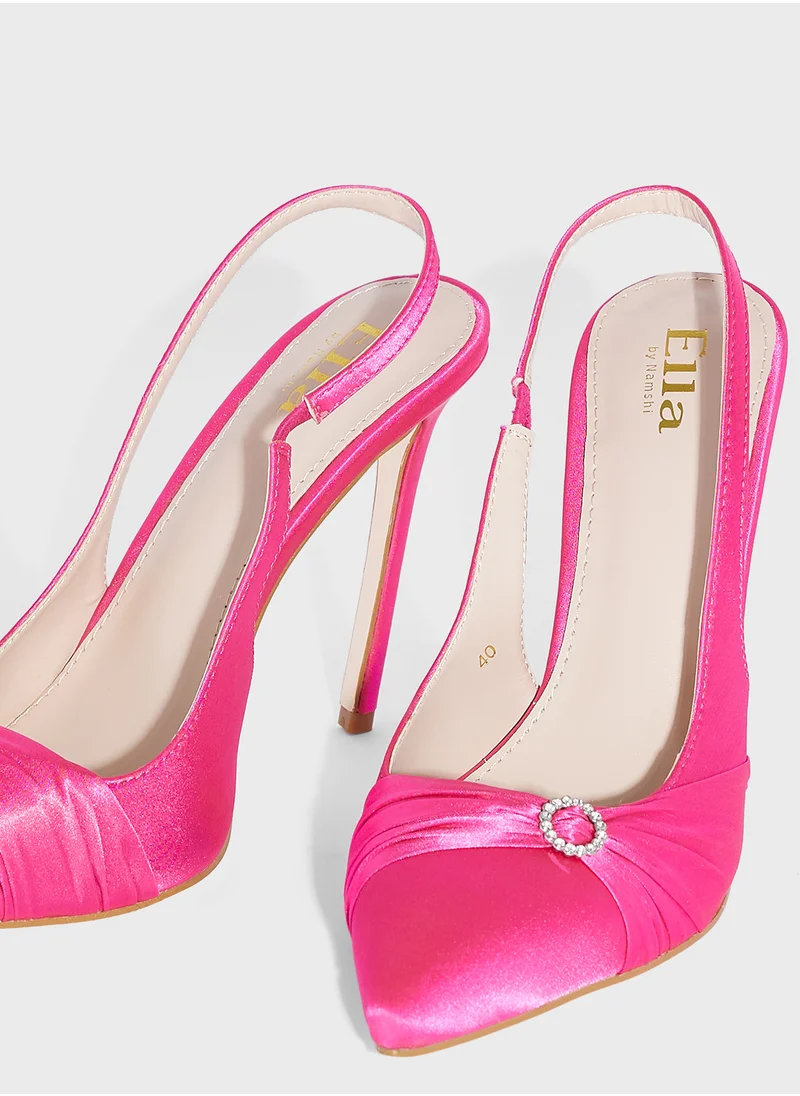 ايلا ليمتد اديشن Diamante Trim High Heel Satin Sling Back Pump