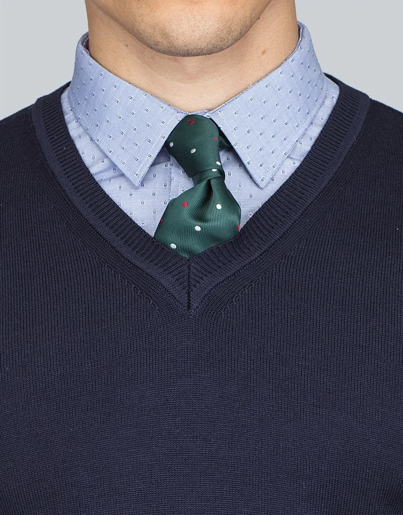 تودورس V-Neck Navy Blue Basic Cotton Men's Sweater