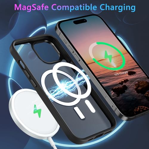 GUAGUA for iPhone 15 Case, Magnetic Skin-Friendly Touch Slim Phone Cases [Compatible with MagSafe] Matte Back Shockproof Full Body Protective Cover for iPhone 15 6.1 Inch, Black - Image 2