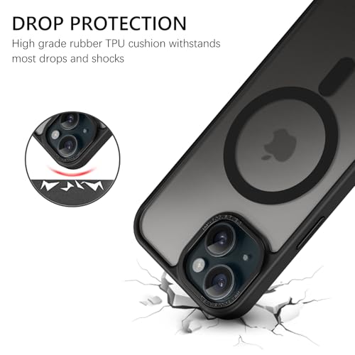 GUAGUA for iPhone 15 Case, Magnetic Skin-Friendly Touch Slim Phone Cases [Compatible with MagSafe] Matte Back Shockproof Full Body Protective Cover for iPhone 15 6.1 Inch, Black - Image 5