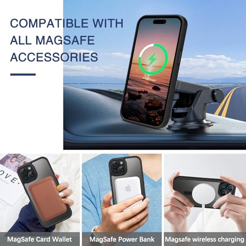 GUAGUA for iPhone 15 Case, Magnetic Skin-Friendly Touch Slim Phone Cases [Compatible with MagSafe] Matte Back Shockproof Full Body Protective Cover for iPhone 15 6.1 Inch, Black - Image 3